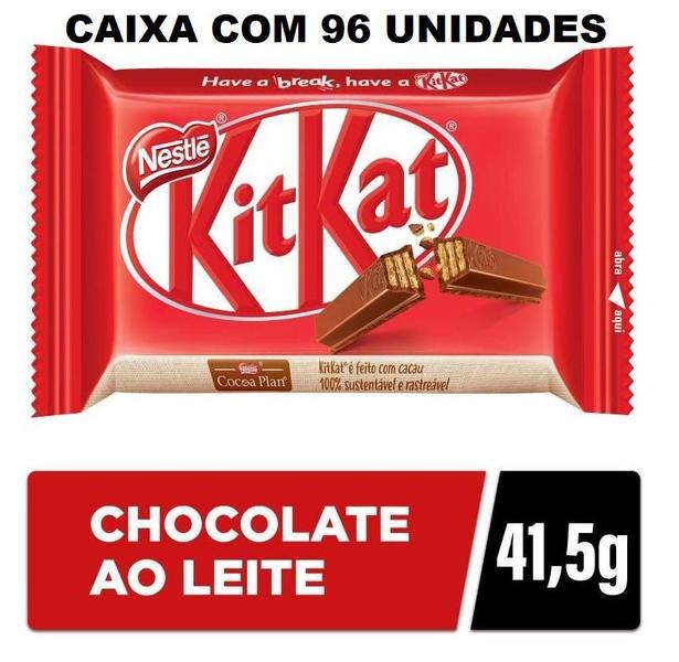 Kit 96 Unids41,5g Chocolate Kit Kat NestleAoLeite Imagem de Kit 96 Unids41,5g Chocolate Kit Kat NestleAoLeite
