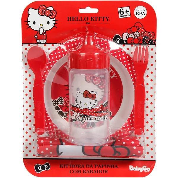 Kit A Hora Da Papinha Hello Kitty Com Babador - Baby Go Imagem de Kit A Hora Da Papinha Hello Kitty Com Babador - Baby Go
