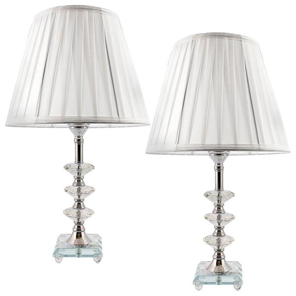 Imagem de Kit Abajur Cristal Vidro 2 Peças Mesa Decoração Sala Quarto com Cúpula Drapeada 47cm Ref. 513