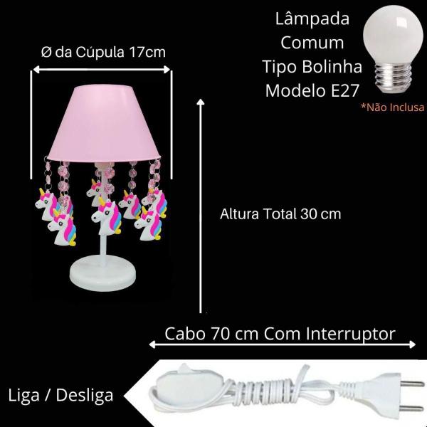 Imagem de Kit Abajur + Lustre Unicórnios - Design Moderno - Rosa Bebê