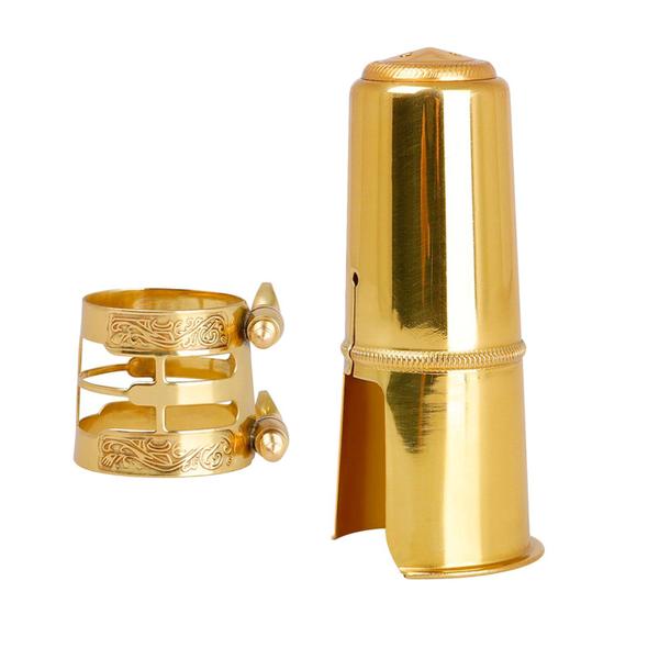 Imagem de KIT Abraçadeira de Metal Dourada Clarinete Desenhada + Tampa Redonda Dourado