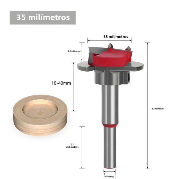 Imagem de Kit Abridor de Buraco para Dobradiça Ajustável (15-35mm) - Conjunto de Brocas de Carboneto