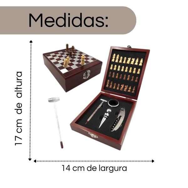 Imagem de Kit Abridor de Vinho com Jogo de Xadrez de Luxo 