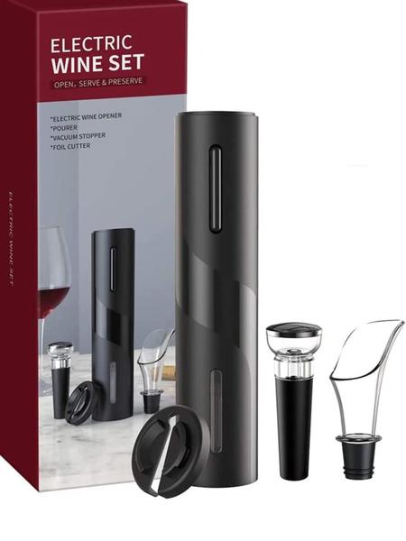 Imagem de Kit Abridor de Vinho Elétrico Automático Tampa A Vacuo Aerador 