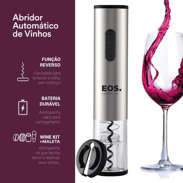 Imagem de Kit Abridor de Vinho Elétrico Inox EOS EAB03M a bateria com Maleta