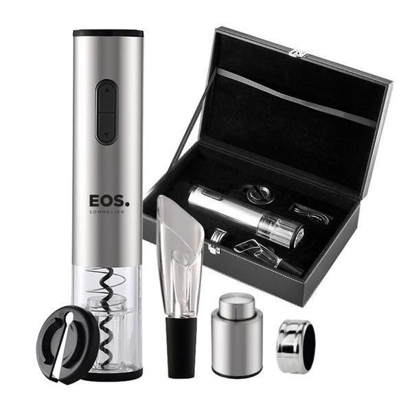 Kit Abridor de Vinho Elétrico Inox EOS EAB03M a bateria com Maleta Imagem de Kit Abridor de Vinho Elétrico Inox EOS EAB03M a bateria com Maleta