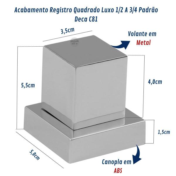 Imagem de Kit Acabamento Registro Quadrado Luxo 1/2 3/4 1 Padrão. Deca