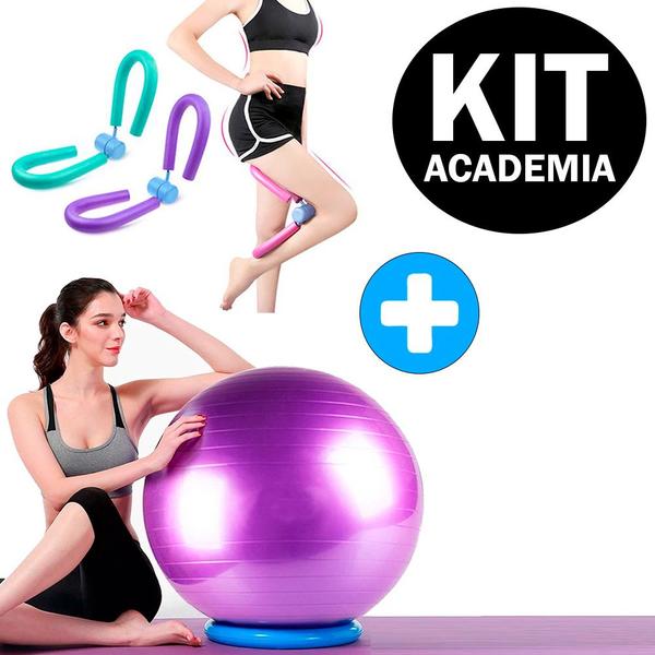 Imagem de Kit Academia em Casa Bola Pilates Yoga 55cm + Exercitador Adutora Perna Coxa Borboleta Tonificador