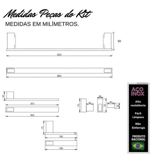 Imagem de Kit acessório banheiro inox preto banho slin luxo vii02