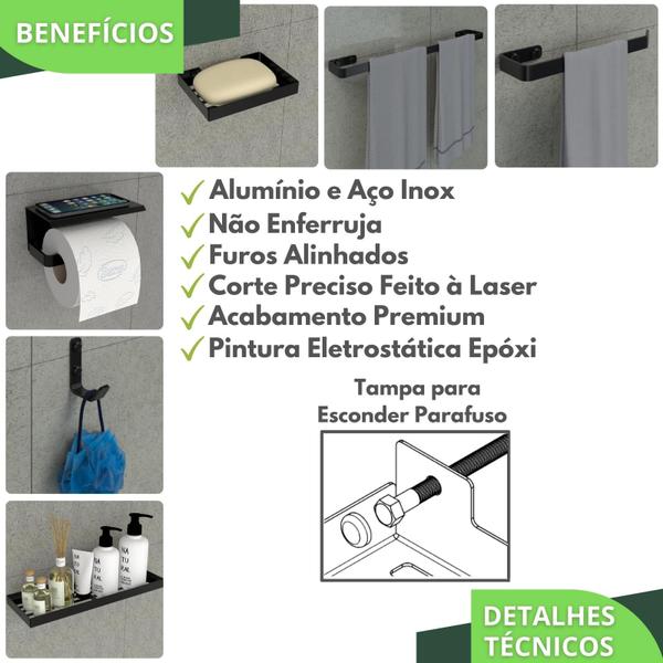 Imagem de Kit Acessorio Banheiro Preto Inox 6 Peças Max