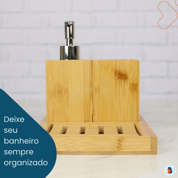 Imagem de Kit Acessório Para Banheiro Conjunto de 4 Peças para Lavabo Completo Moderno em Bambu