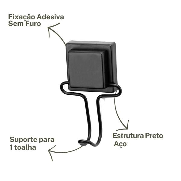 Kit Acessórios 2 Peças Banheiro Ganchos Toalha Aço Preto Fixação Ventosa Arthi Imagem de Kit Acessórios 2 Peças Banheiro Ganchos Toalha Aço Preto Fixação Ventosa Arthi
