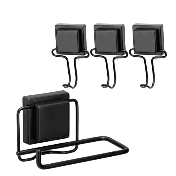 Kit Acessórios 4 Peças Banheiro Papeleira Higiênico Gancho Toalha Aço Preto Fixação Ventosa Arthi Imagem de Kit Acessórios 4 Peças Banheiro Papeleira Higiênico Gancho Toalha Aço Preto Fixação Ventosa Arthi
