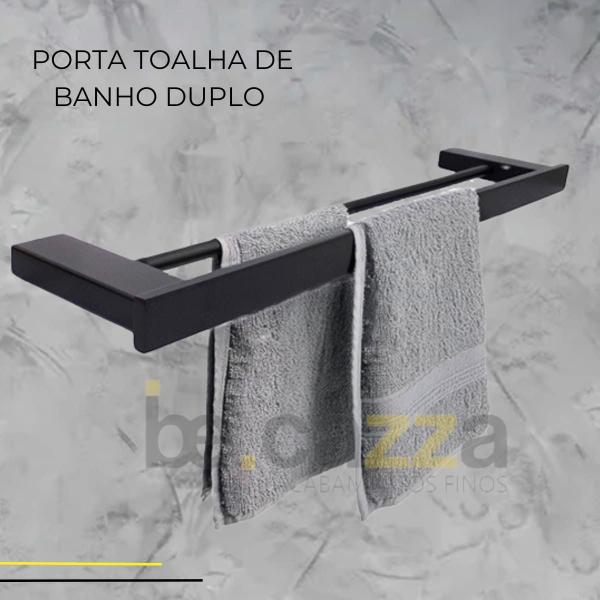 Imagem de Kit Acessórios Banheiro 4 Pç Toalheiro Duplo Aço Inox Preto