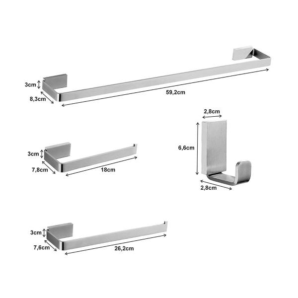 Imagem de Kit Acessórios Banheiro 4 Peças - Aço Inox Escovado