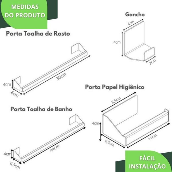 Imagem de Kit Acessórios Banheiro 4 Peças Preto Com Adesivo 3M SF.DF