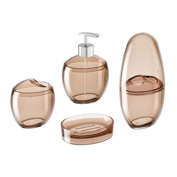 Imagem de Kit Acessórios Banheiro Lavabo 4 Pcs Coza - Marrom