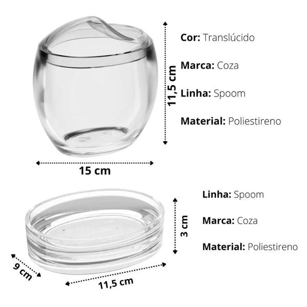 Imagem de Kit Acessórios Banheiro Lavabo Conjunto Organização 4 Pcs Porta Sabonete Escova Sabão e Algodão Coza