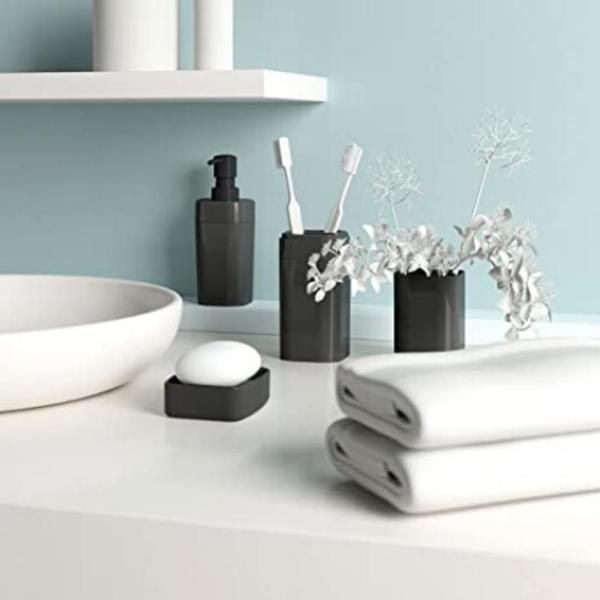 Imagem de Kit Acessórios Banheiro Lavabo Conjunto Organização 4 Peças Plástico Porta Sabonete Escova Sabão Coza