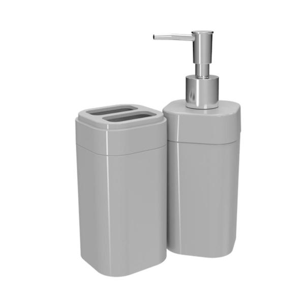 Imagem de Kit Acessórios Banheiro Lavabo Conjunto Organização 4 Peças Plástico Porta Sabonete Escova Sabão Coza
