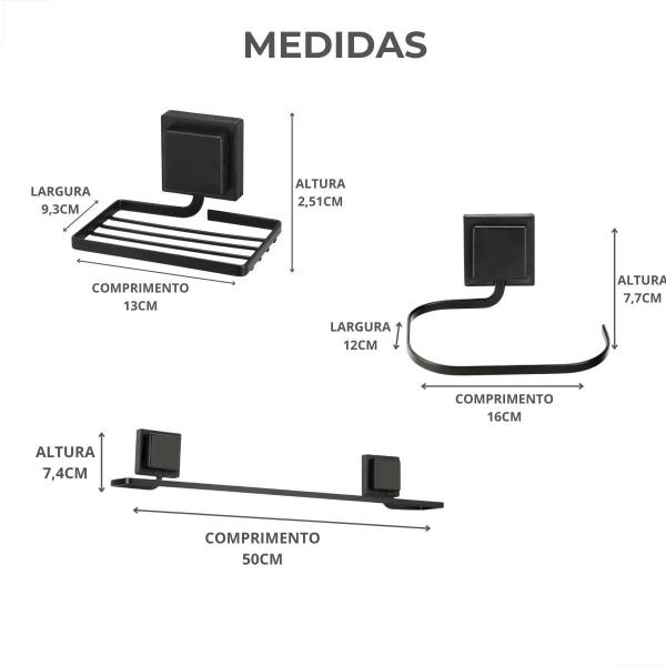 Kit Acessorios Banheiro Nichos Parede Black 3 Peças - Arthi Imagem de Kit Acessorios Banheiro Nichos Parede Black 3 Peças