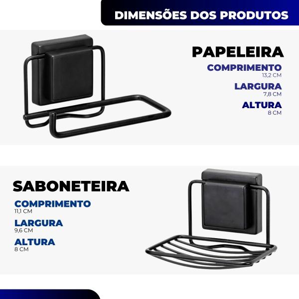 Kit Acessorios Banheiro Porta Shampoo Gancho Papel Saboneteira Ventosa Preto Sem Furo Black Luxo Arthi - ABCompras Imagem de Kit Acessorios Banheiro Porta Shampoo Gancho Papel Saboneteira Ventosa Preto Sem Furo Black Luxo Arthi
