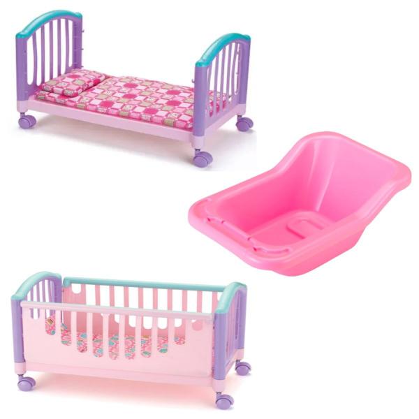 Imagem de Kit Acessórios de Boneca Bebê Reborn Banheira e Berço Cama