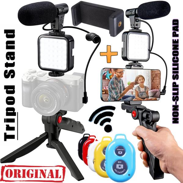 Imagem de Kit Acessórios Gravação Vídeo Tripé Celular Câmera Luz Led Iluminador Flash Selfie Youtuber Controle Bluetooth Microfone