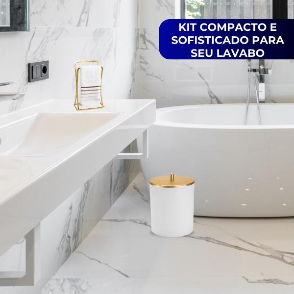 Kit Acessorios Lavabo Lixeira Porta Toalha De Rosto Luxo Banheiro Dourado Arthi - ABCompras Imagem de Kit Acessorios Lavabo Lixeira Porta Toalha De Rosto Luxo Banheiro Dourado Arthi