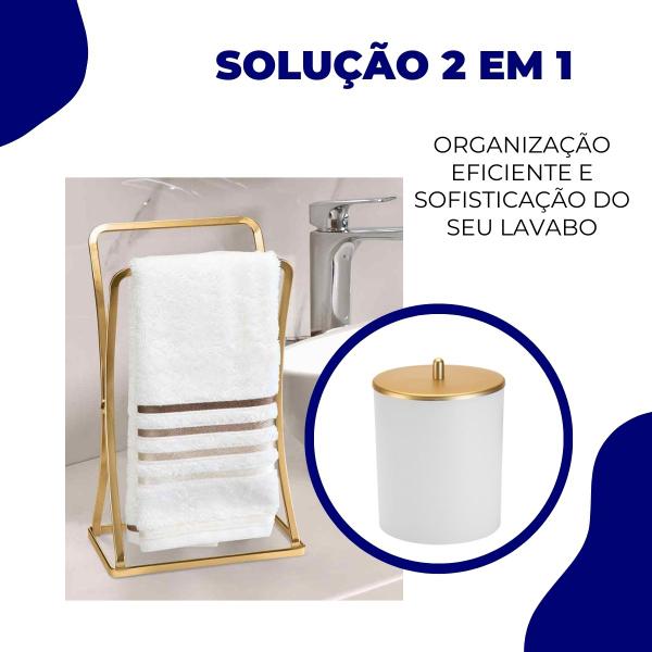 Imagem de Kit Acessorios Lavabo Lixeira Porta Toalha De Rosto Luxo Banheiro Dourado Arthi