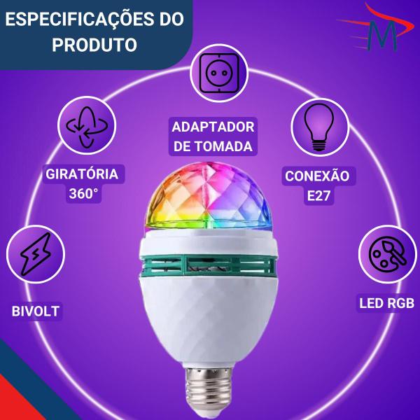 Imagem de KIT Acessórios Neon C/ Balão Lâmpada Luz Negra Giratória RGB