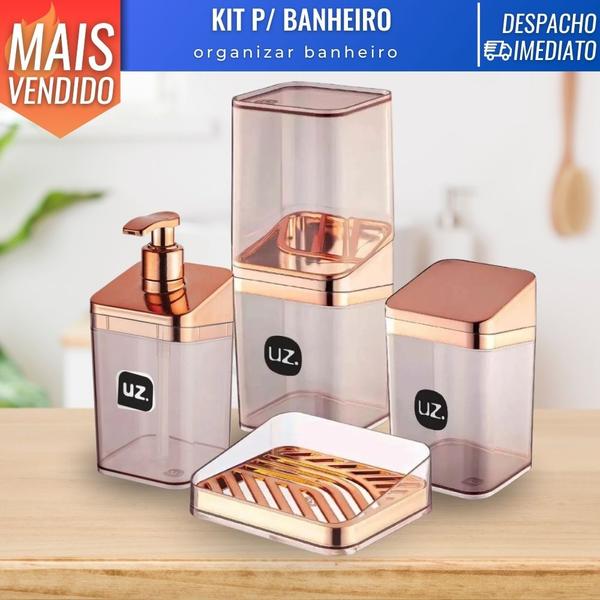 Imagem de Kit Acessórios p/ Banheiro Porta Escova Sabonete Algodão Saboneteira 4 Itens