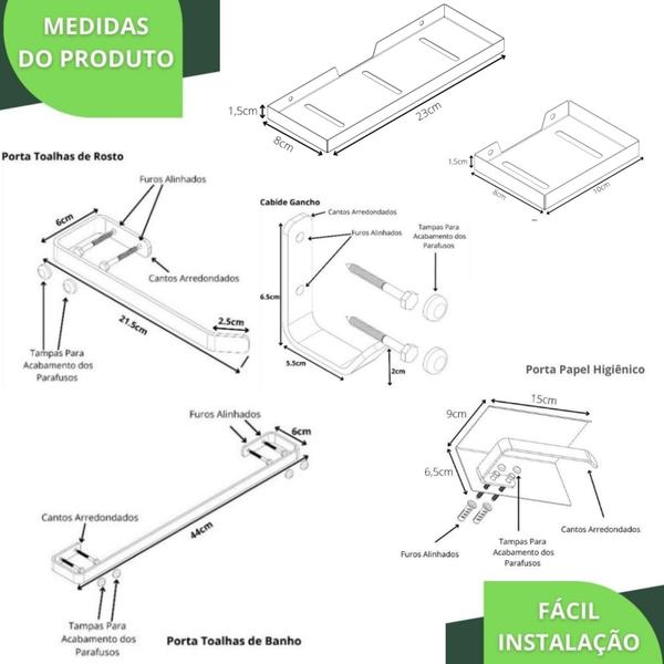 Imagem de Kit Acessórios Para Banheiro 6 Peças Preto Fosco SF.MAX