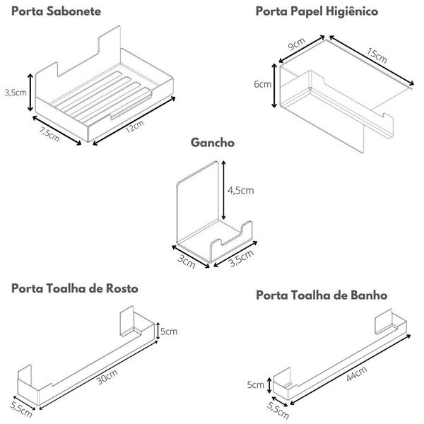 Imagem de Kit Acessórios Para Banheiro Branco Adesivo 5pç ELG