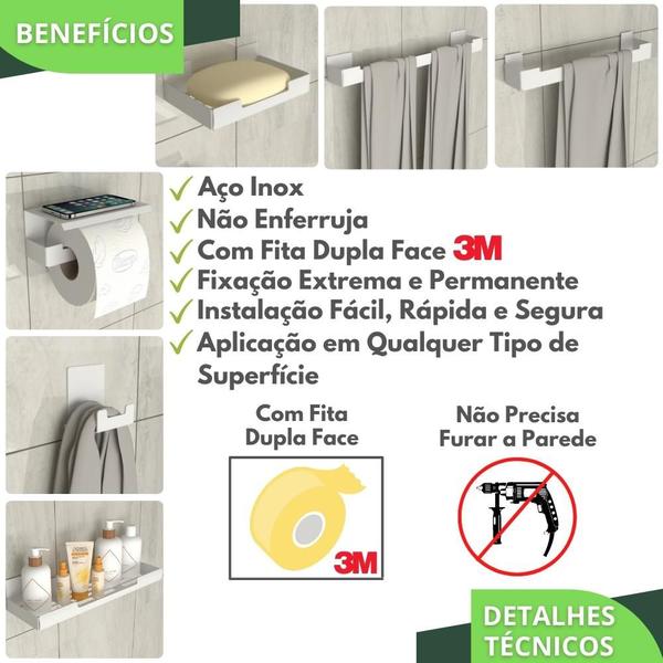 Imagem de Kit Acessórios Para Banheiro Branco Adesivo 6pç ELG