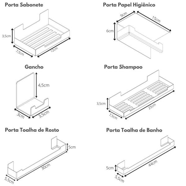 Imagem de Kit Acessórios Para Banheiro Com Adesivo 6 Peças Branco ELG