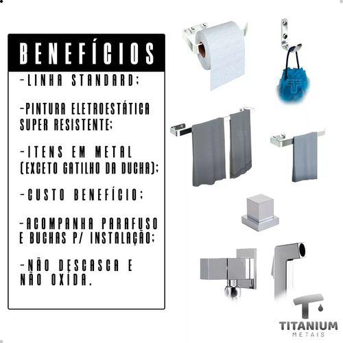 Imagem de Kit Acessórios Para Banheiro Completo Cromado + Ducha Higiênica + Acabamento De Registro Base Deca 25mm Metal