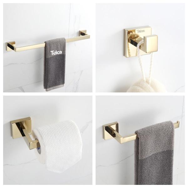 Imagem de Kit Acessórios para Banheiro em Aço Inox 4 Peças - Dourado