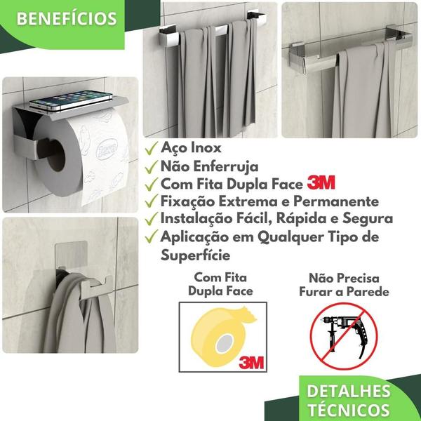 Imagem de Kit Acessórios Para Banheiro Inox Adesivo 4pçs ELG