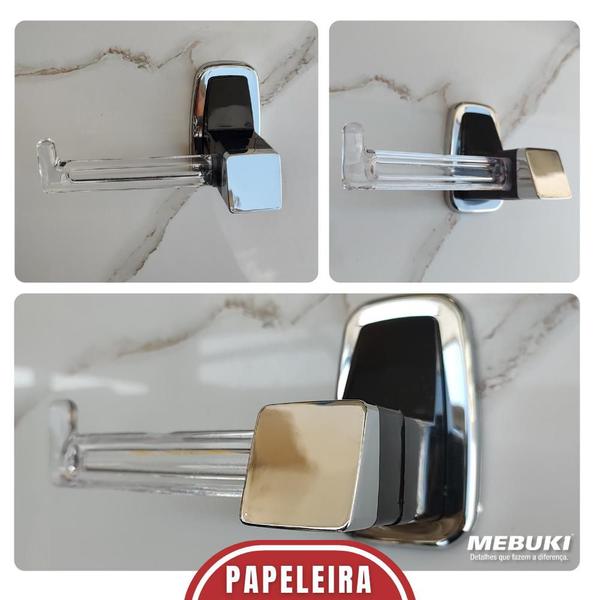 Imagem de Kit Acessórios Para Banheiro Porta-Papel Higiênico Saboneteira Cabides Toalheiro 5 Peças Línea Max Design Moderno Europeu Branco e Preto Mebuki