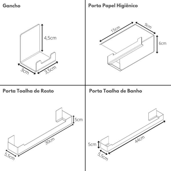 Kit Acessórios Para Banheiro Preto Adesivo 4pçs ELG - MetalCromo Imagem de Kit Acessórios Para Banheiro Preto Adesivo 4pçs ELG