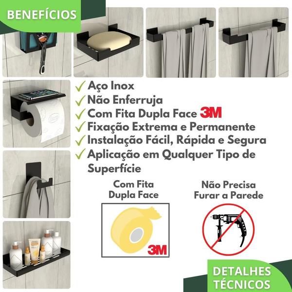 Kit Acessórios Para Banheiro Preto Adesivo 7pçs ELG - HomeFull Imagem de Kit Acessórios Para Banheiro Preto Adesivo 7pçs ELG