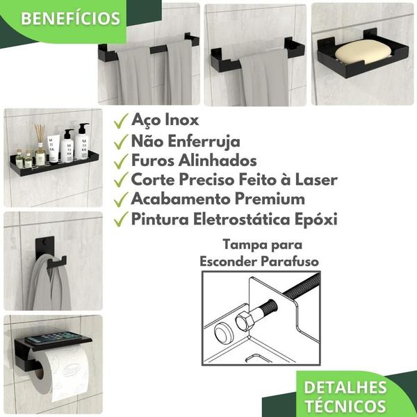 Imagem de Kit Acessórios Para Banheiro Preto Fosco 6 Peças ELG