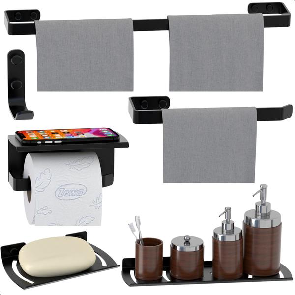 Kit Acessórios Para Banheiro Preto Fosco 6 Peças Zmt - HomeDecor Imagem de Kit Acessórios Para Banheiro Preto Fosco 6 Peças Zmt
