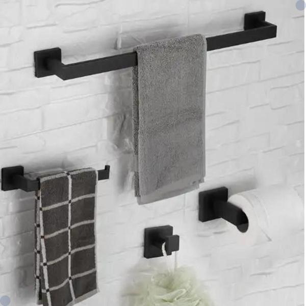 Imagem de Kit acessórios para banheiro quadrado preto fosco black 4 peças