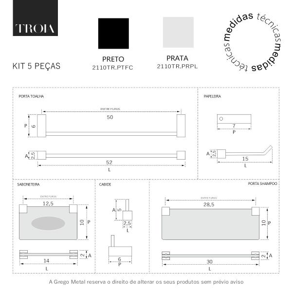 Kit Acessórios Para Banheiro Troia 5 Peças Suporte Preto Grego Metal Imagem de Kit Acessórios Para Banheiro Troia 5 Peças Suporte Preto Grego Metal