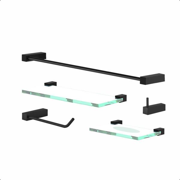 Kit Acessórios Para Banheiro Troia 5 Peças Suporte Preto Grego Metal Imagem de Kit Acessórios Para Banheiro Troia 5 Peças Suporte Preto Grego Metal