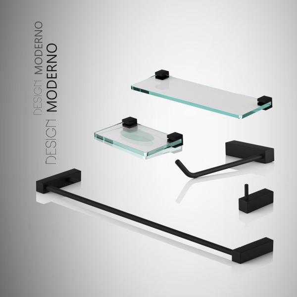 Kit Acessórios Para Banheiro Troia 5 Peças Suporte Preto Grego Metal Imagem de Kit Acessórios Para Banheiro Troia 5 Peças Suporte Preto Grego Metal