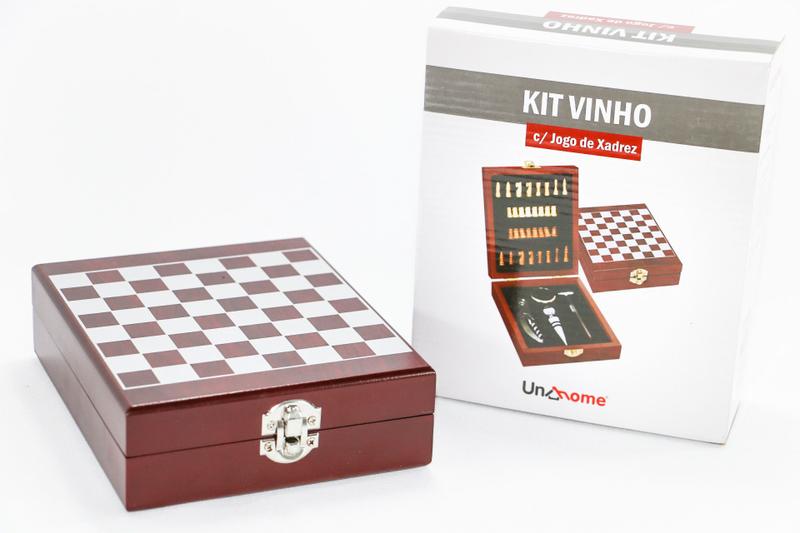 Imagem de Kit Acessórios para Vinho 5 Peças Inox Caixa com Jogo Xadrez