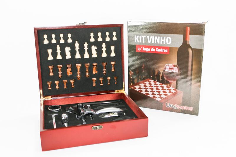 Imagem de Kit Acessórios para Vinho 9 Peças Inox Caixa com Jogo Xadrez